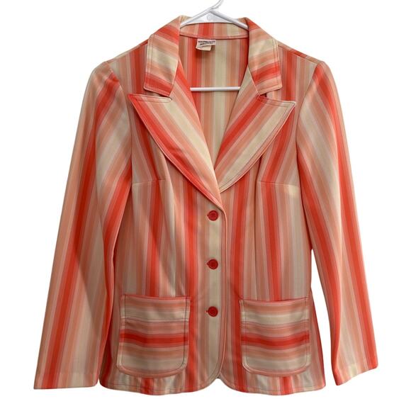 Vintage 70's JC penney Fashion orange tan Stripe dagger blazer medium - Picture 1 of 11